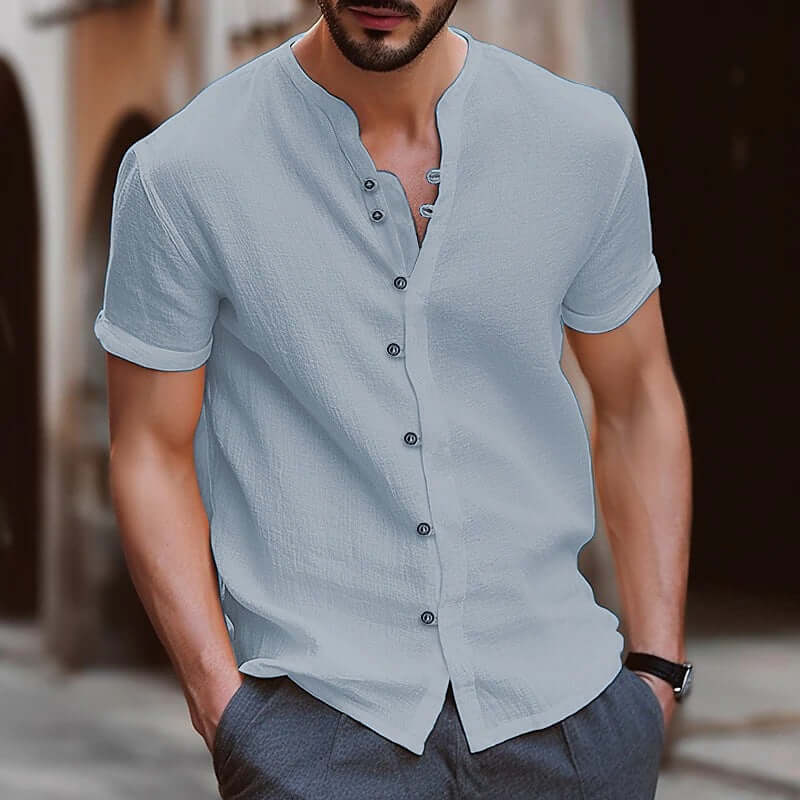 Men's Loose Fit Cotton Short-Sleeve Cardigan – British Style in 9 Colours (S–6XL) - All you Need