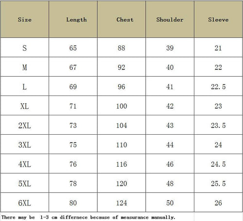 Size chart for 3D graphic t-shirt with measurements for S to 6XL in length, chest, shoulder, and sleeve.