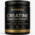 Pure creatine powder for muscle growth in a black container with 5000mg per serving.