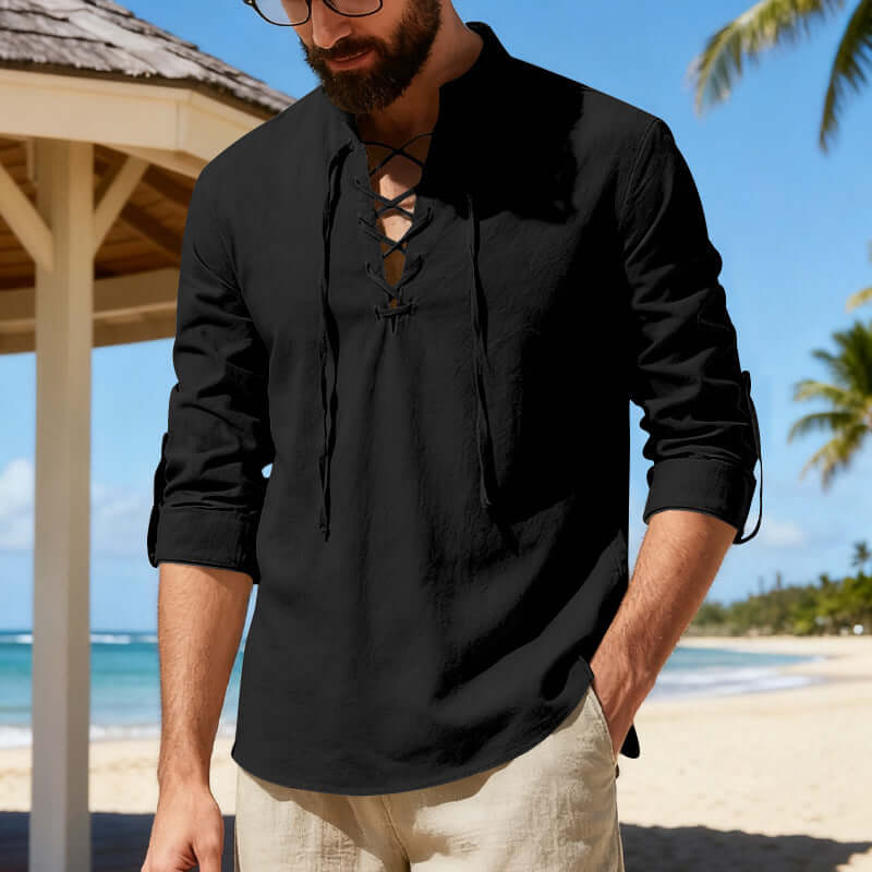 Men's Linen Blend Henley Long-Sleeve Shirt | All you Need - All you Need