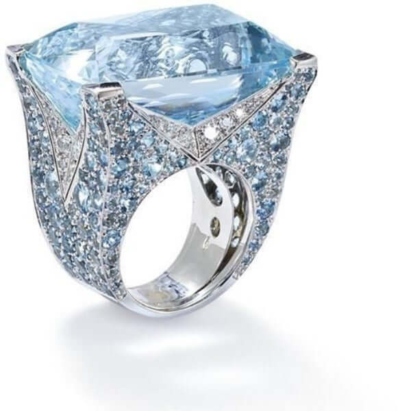Stunning blue square ring for women adorned with sparkling artificial gems and a large blue stone.