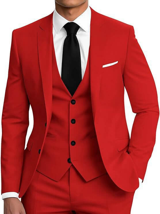 Men's Slim Fit Three-Piece Suit – Smart Casual Cotton Blend in 12 Colours - All you Need