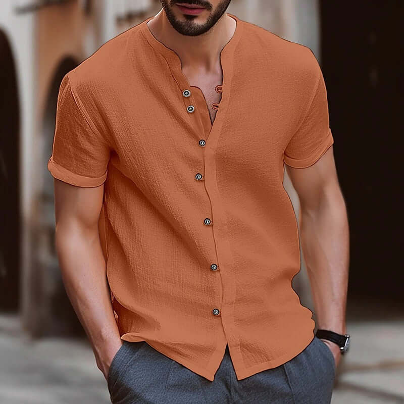 Men's Loose Fit Cotton Short-Sleeve Cardigan – British Style in 9 Colours (S–6XL) - All you Need
