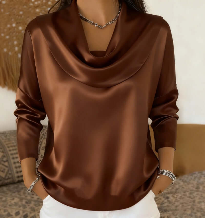 Satin Boat-Neck Blouse – Elegant Layered Look Top for Work & Occasions - All you Need