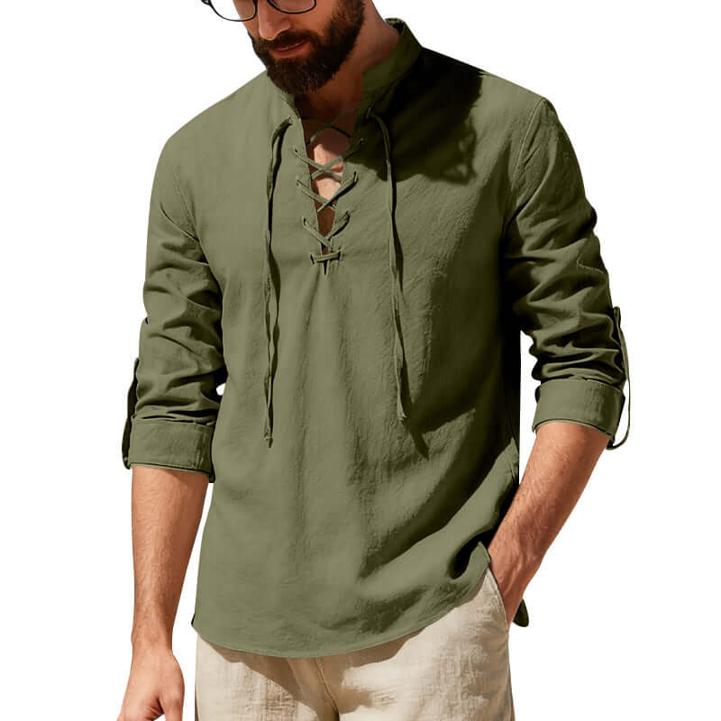Men's Linen Blend Henley Long-Sleeve Shirt | All you Need - All you Need