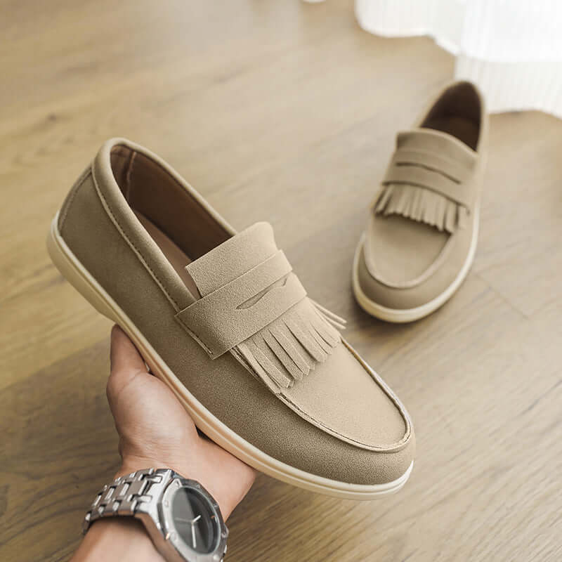 Men's Suede Slip-On Loafers – Flat Heel with Stitched Detail in 5 Colours (Sizes 39–45) - All you Need