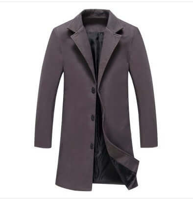 Business woolen overcoat in dark gray, tailored fit, perfect for autumn and winter formal occasions.
