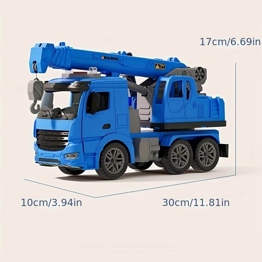 Crane construction toy for kids showing a blue truck with a crane, designed for building and engineering play.