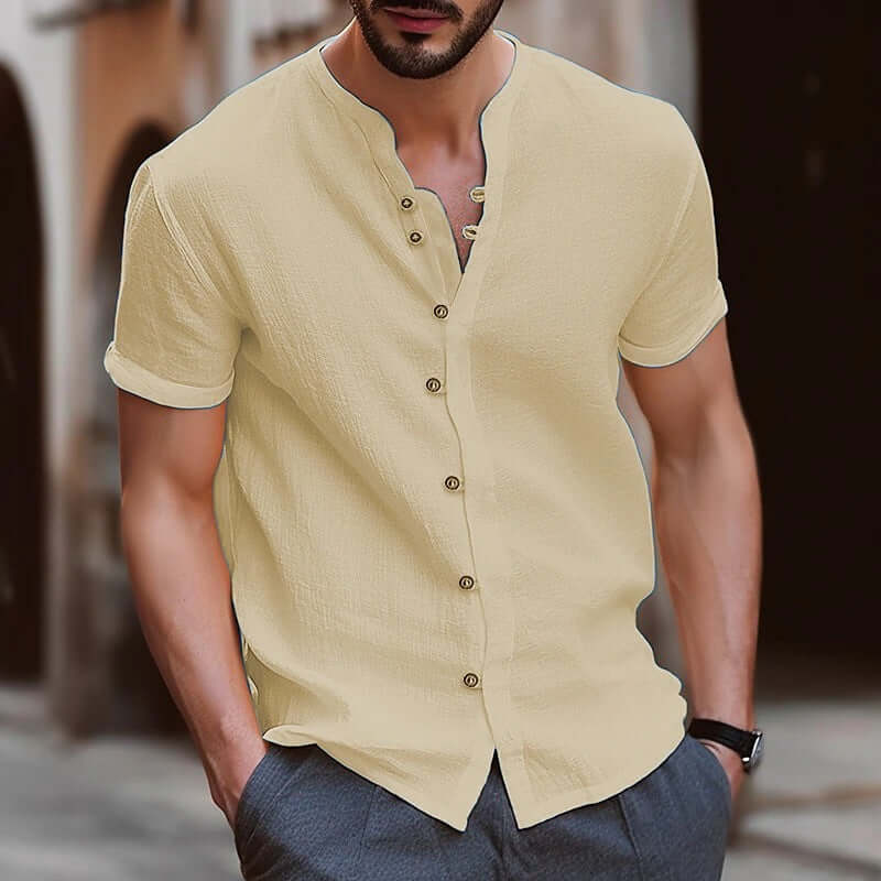 Men's Loose Fit Cotton Short-Sleeve Cardigan – British Style in 9 Colours (S–6XL) - All you Need