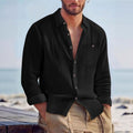 Men's Linen Blend Long-Sleeve Cardigan Shirt – Open Front in 7 Colours - All you Need