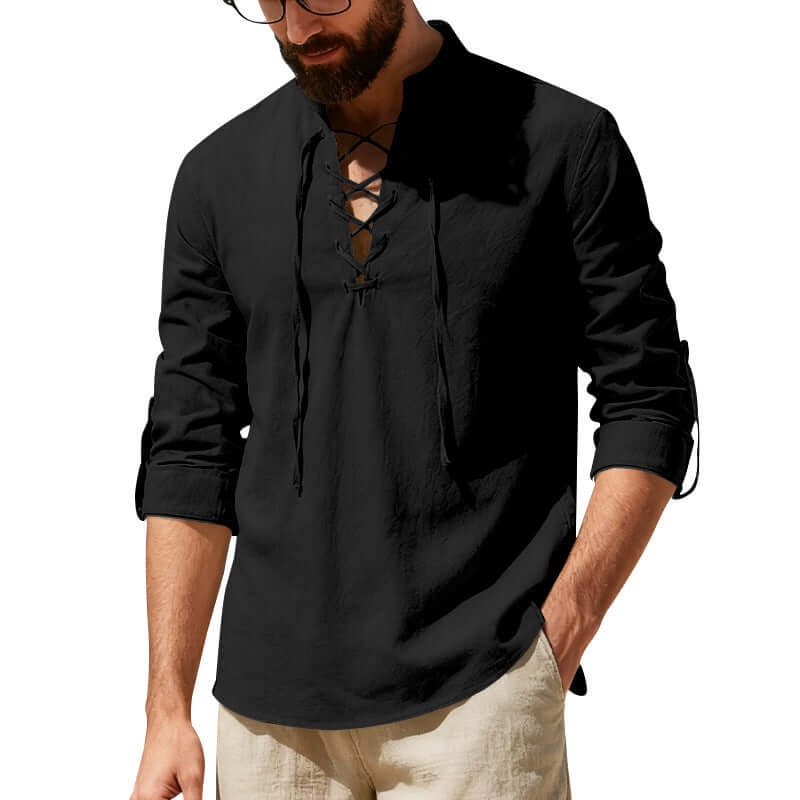 Men's Linen Blend Henley Long-Sleeve Shirt | All you Need - All you Need
