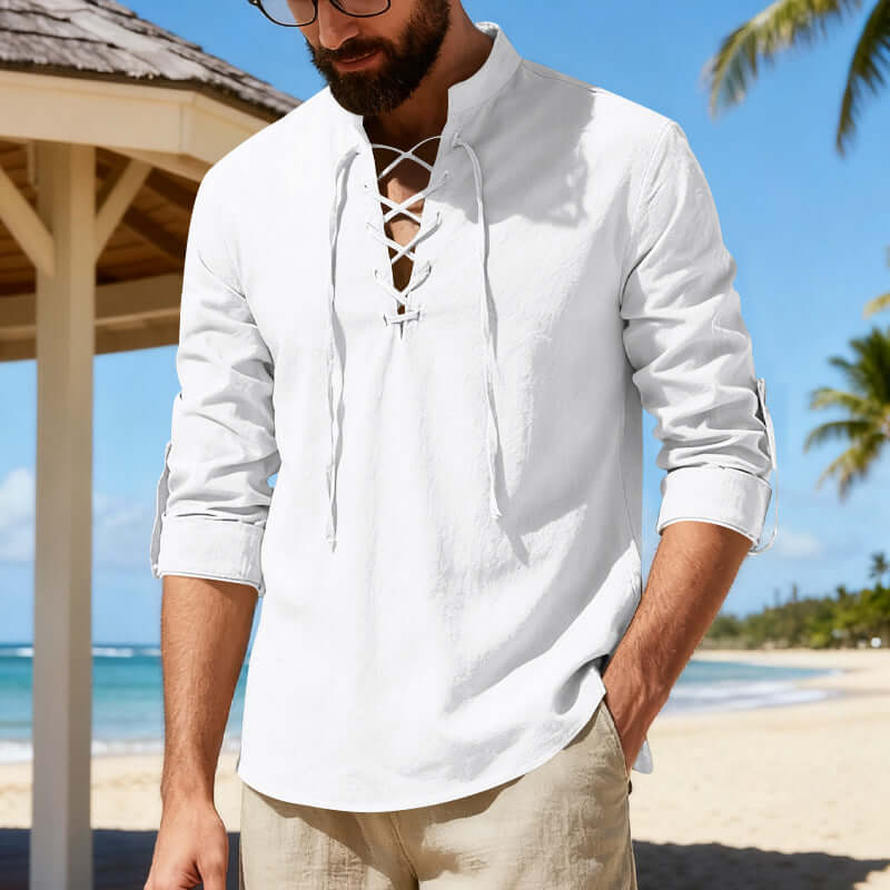 Men's Linen Blend Henley Long-Sleeve Shirt | All you Need - All you Need
