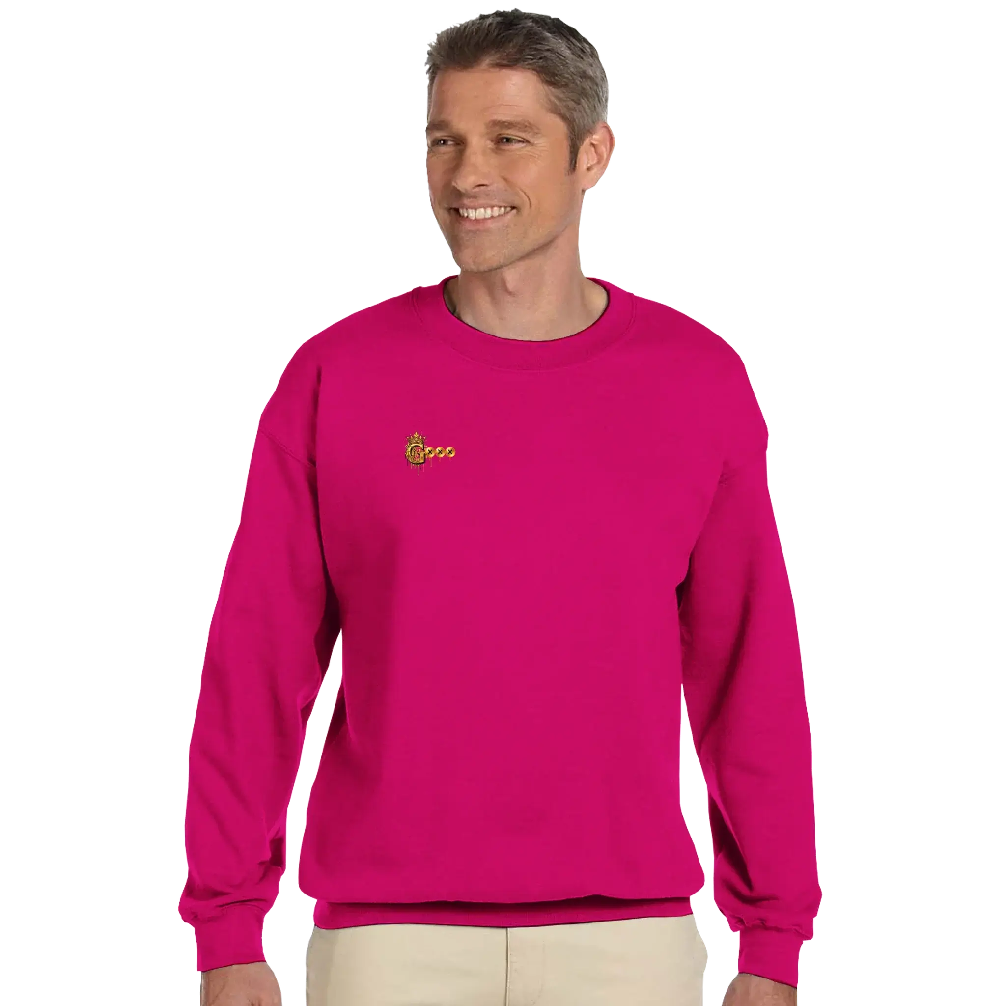 Classic unisex sweatshirt in bright pink color, featuring a comfortable fit and stylish design.