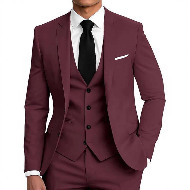 Men's Slim Fit Three-Piece Suit – Smart Casual Cotton Blend in 12 Colours - All you Need