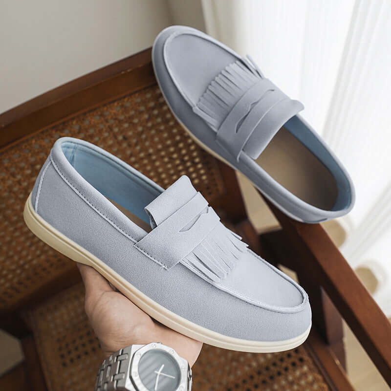 Men's Suede Slip-On Loafers – Flat Heel with Stitched Detail in 5 Colours (Sizes 39–45) - All you Need