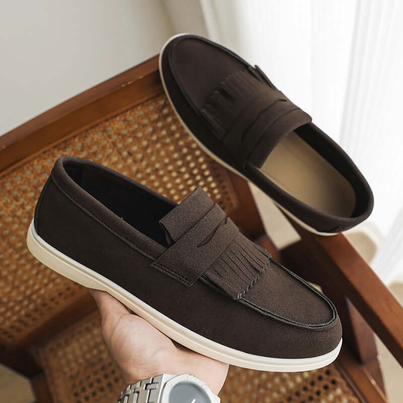 Men's Suede Slip-On Loafers – Flat Heel with Stitched Detail in 5 Colours (Sizes 39–45) - All you Need