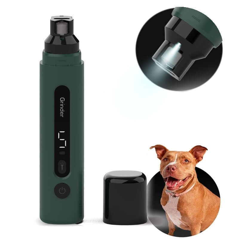 Electric dog nail grinder with low-noise motor and protective cap for safe pet nail trimming.