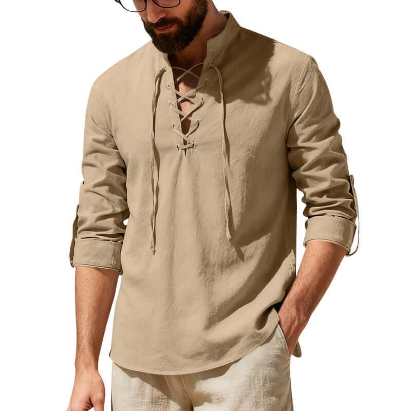 Men's Linen Blend Henley Long-Sleeve Shirt | All you Need - All you Need