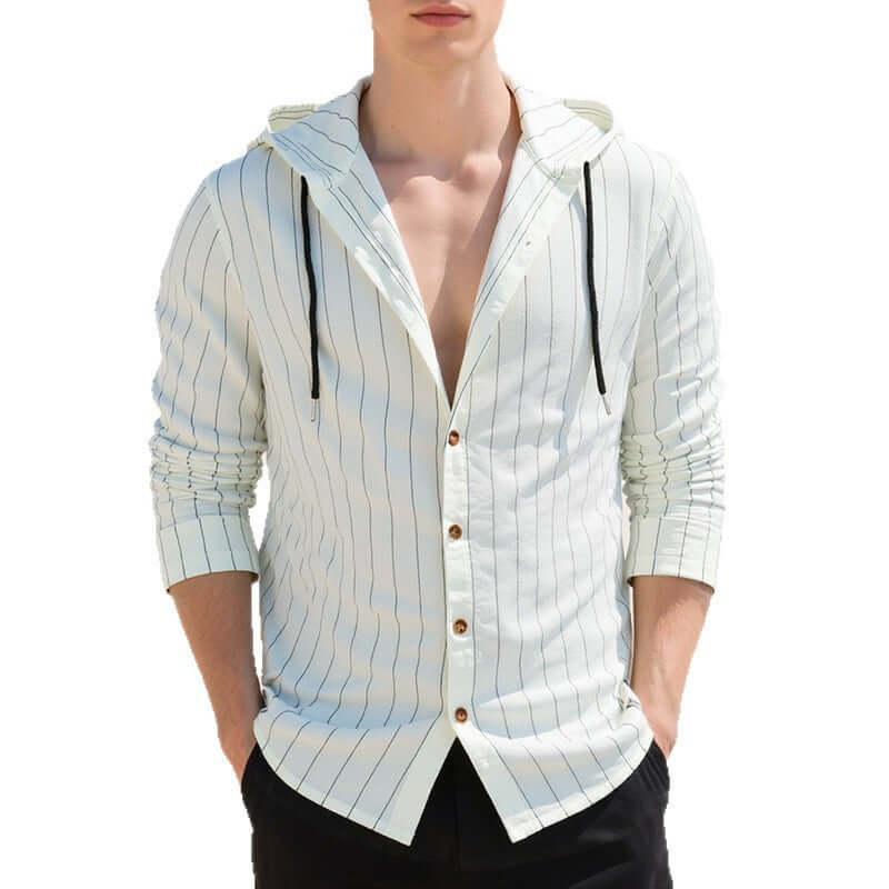 Men's Slim Fit Striped Linen Hooded Cardigan – Long Sleeve in 5 Colours - All you Need
