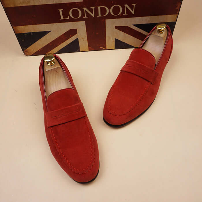 premium men's leather shoes in stylish red color, perfect for smart and formal occasions.