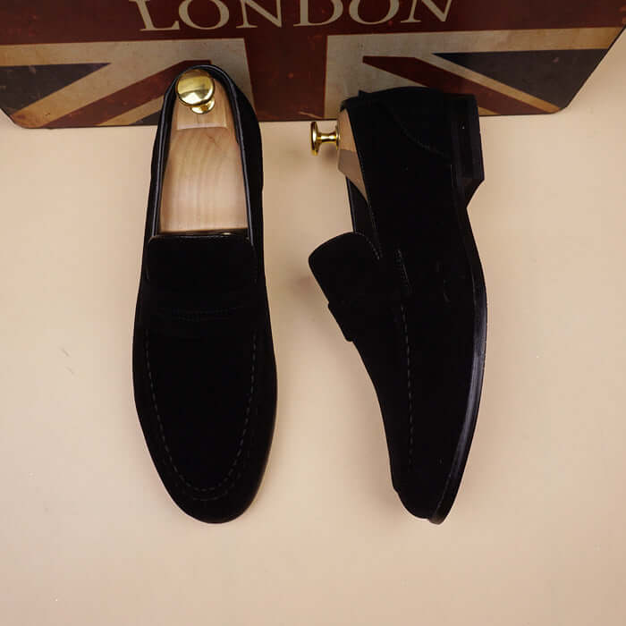 premium men's leather shoes in black suede style, perfect for office and formal occasions.
