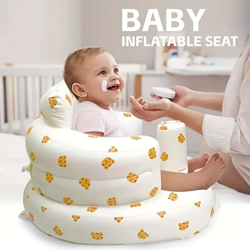 Happy baby sitting in a learning chair for babies with playful design, perfect for comfort and support.