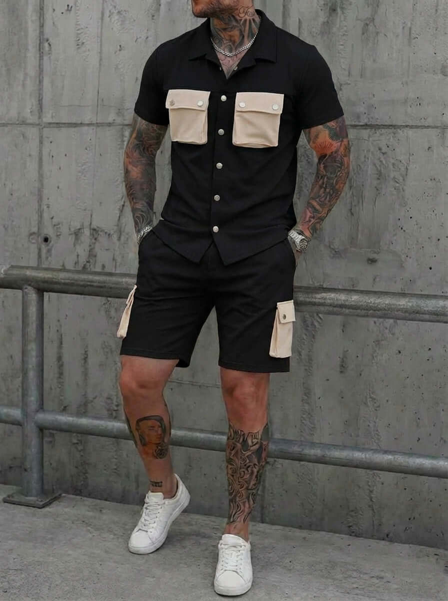 Men's Short Sleeve Sport Suit – Polyester Shirt & Shorts Set in 4 Colours - All you Need