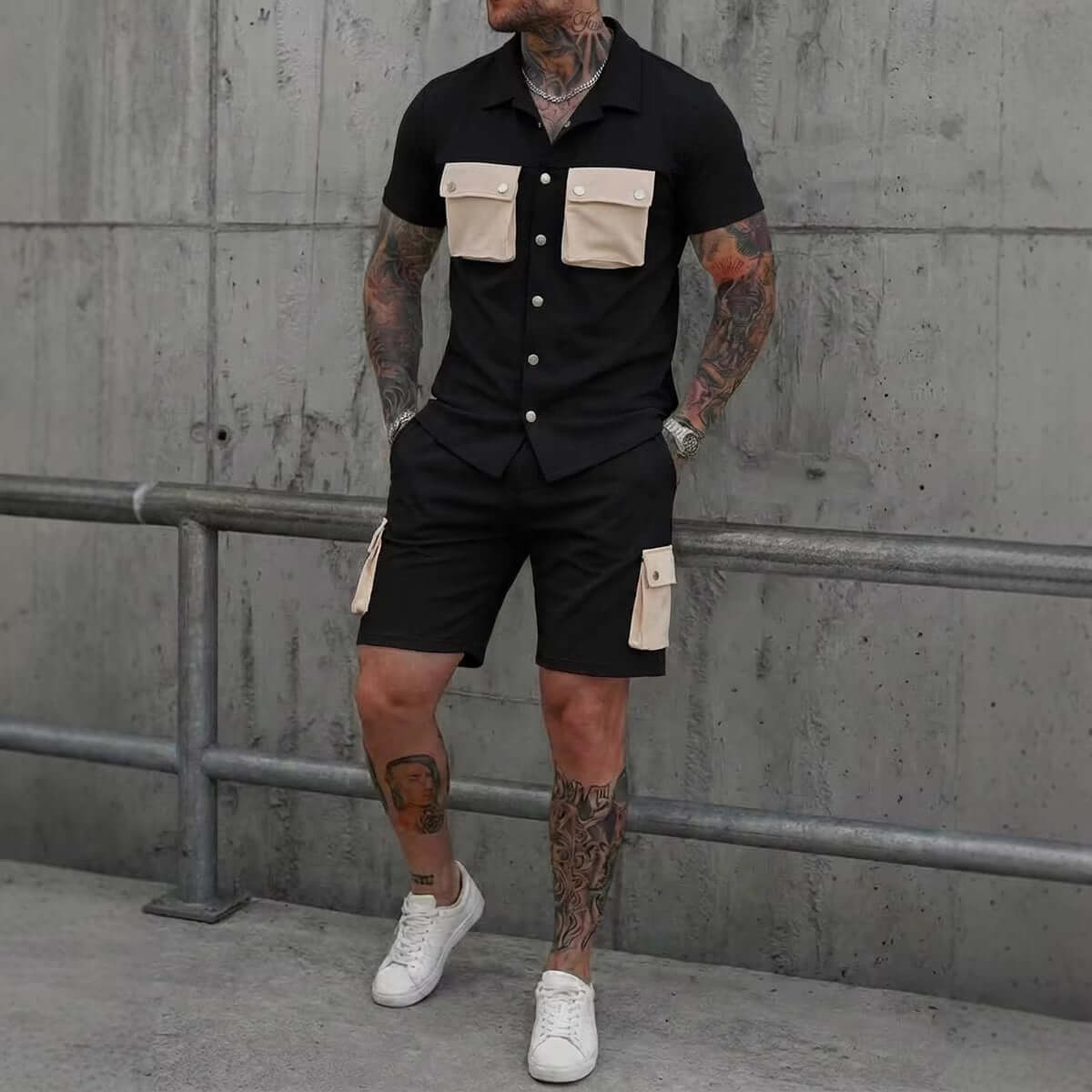 Men's Short Sleeve Sport Suit – Polyester Shirt & Shorts Set in 4 Colours - All you Need