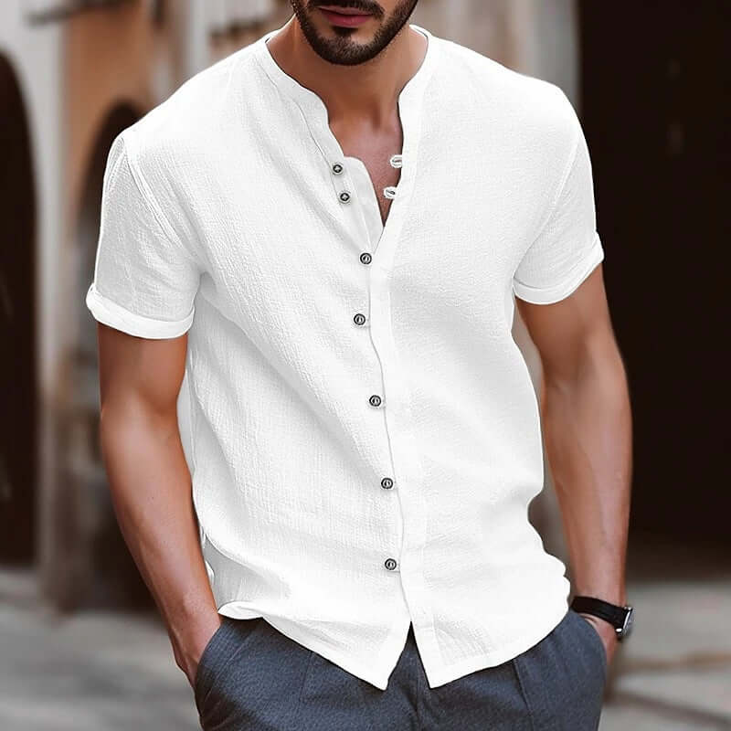Men's Loose Fit Cotton Short-Sleeve Cardigan – British Style in 9 Colours (S–6XL) - All you Need