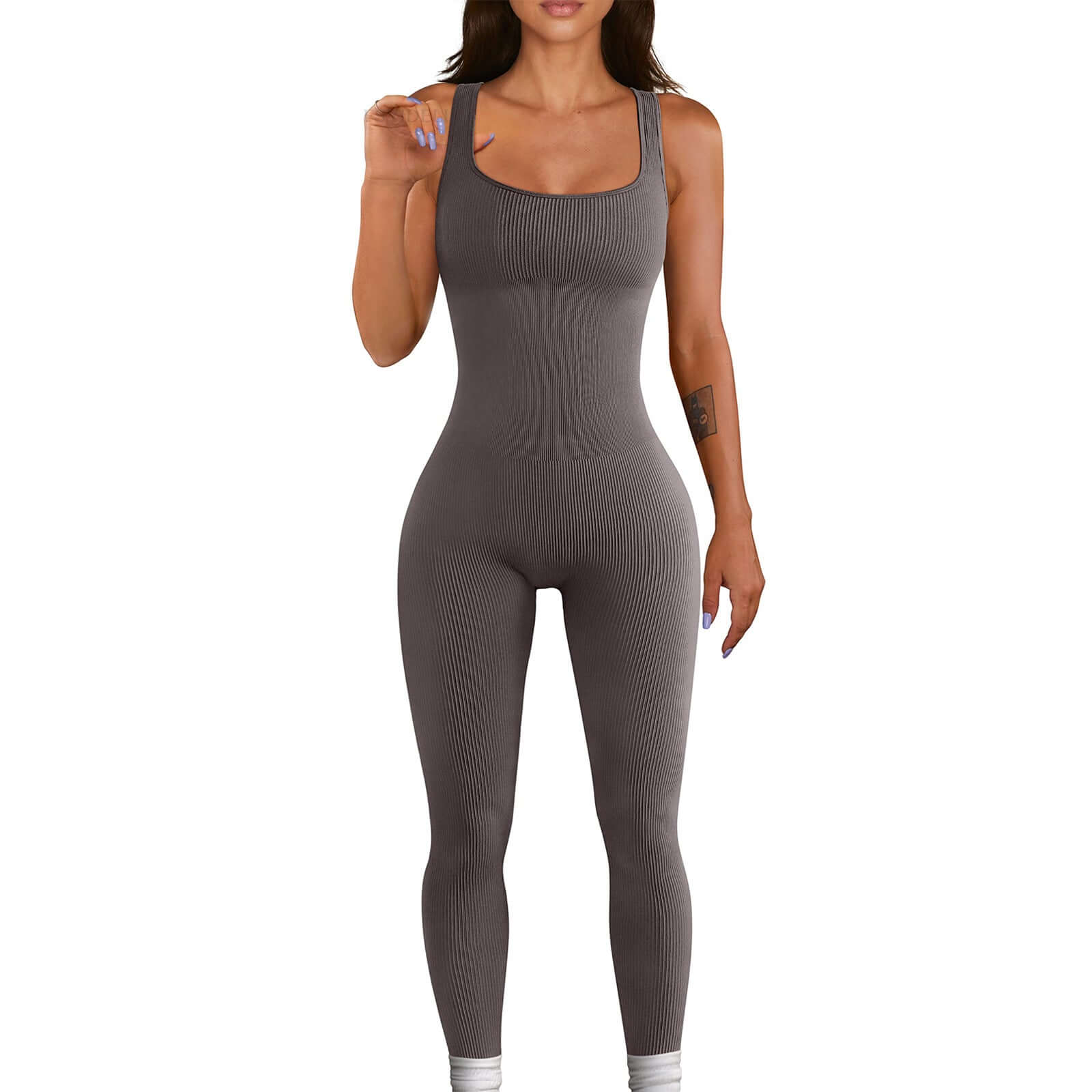 womens sleeveless vest bodysuit, fitted grey design, perfect for daily wear and layering.