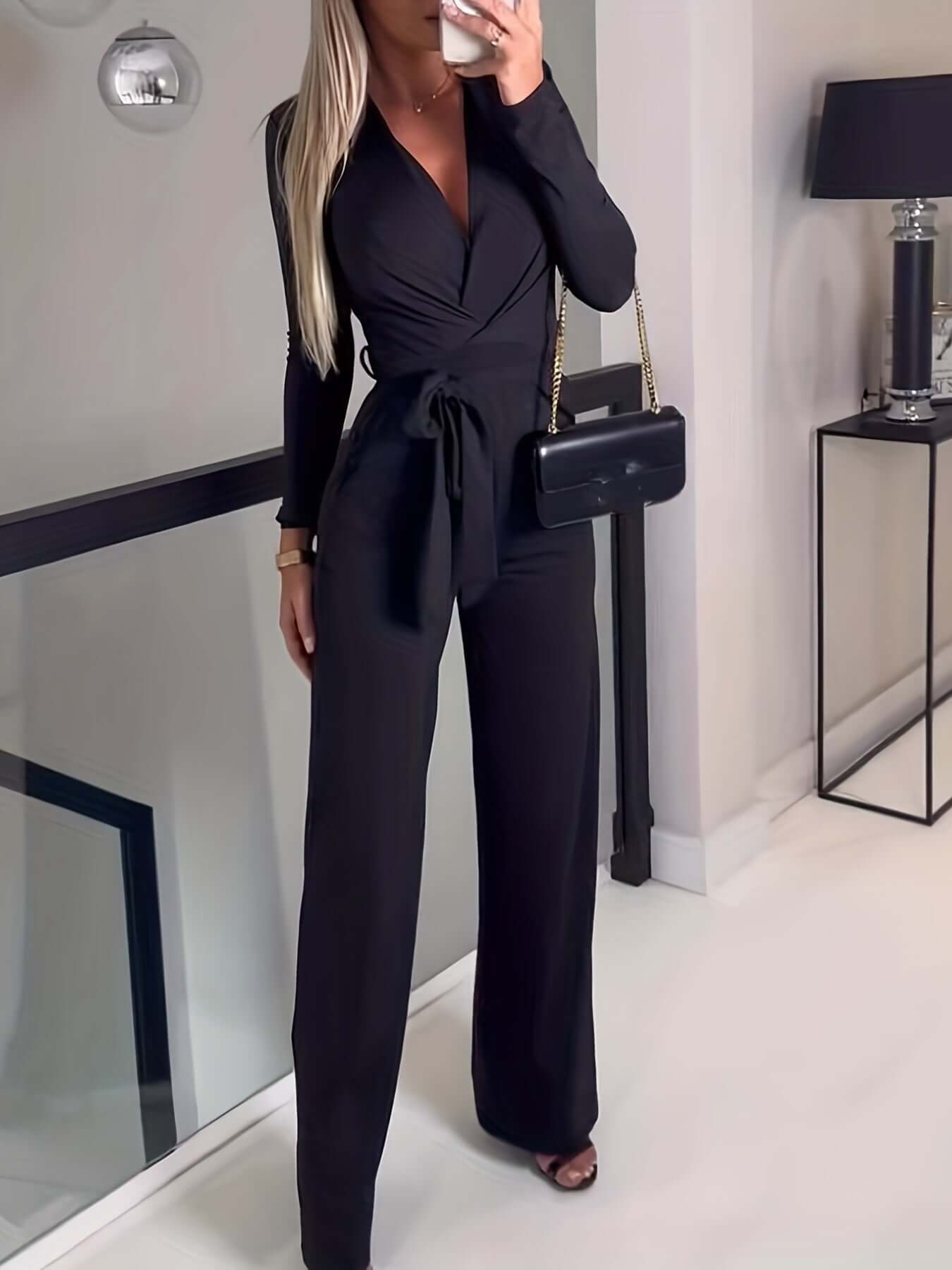 Wide Leg Belted Jumpsuit