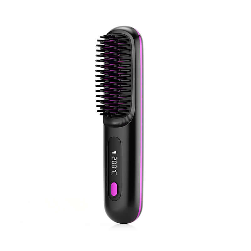 Cordless hair straightener brush with digital display for easy styling and frizz-free results.