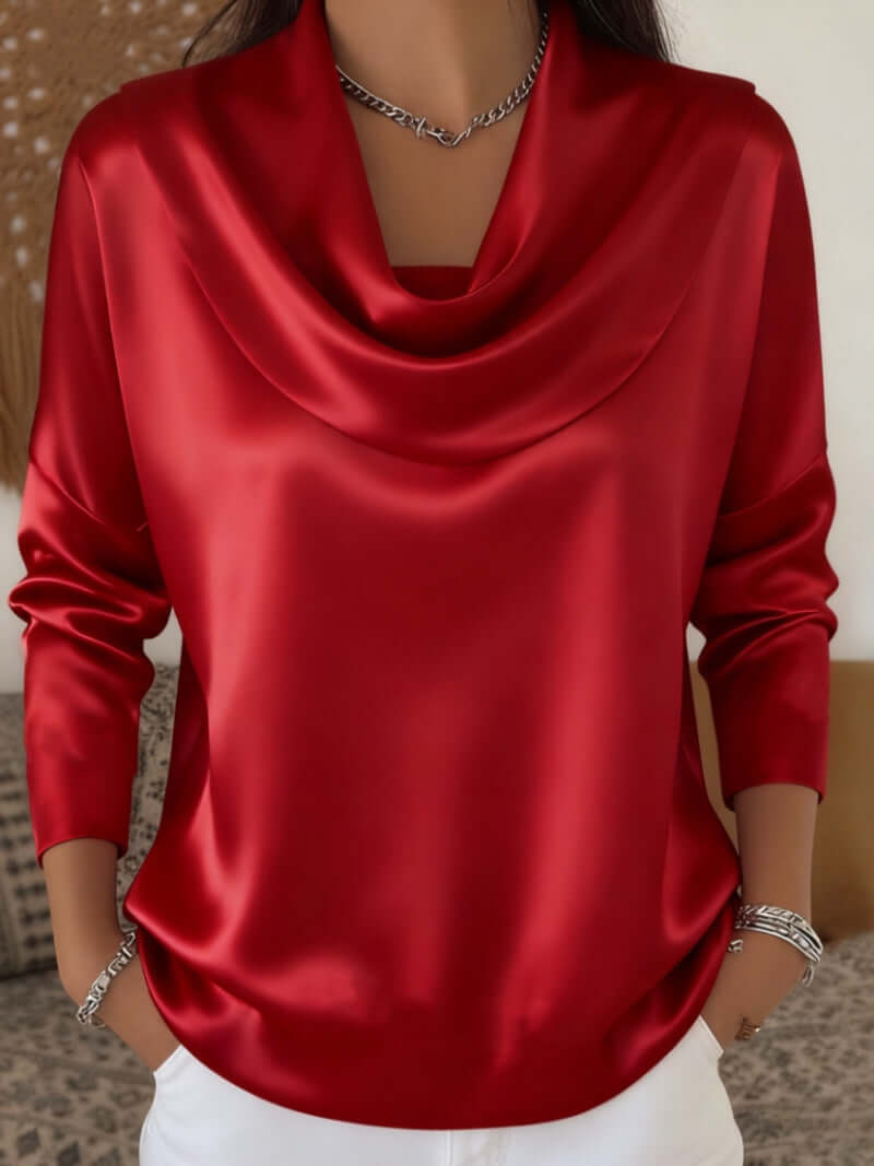 Satin Boat-Neck Blouse – Elegant Layered Look Top for Work & Occasions - All you Need