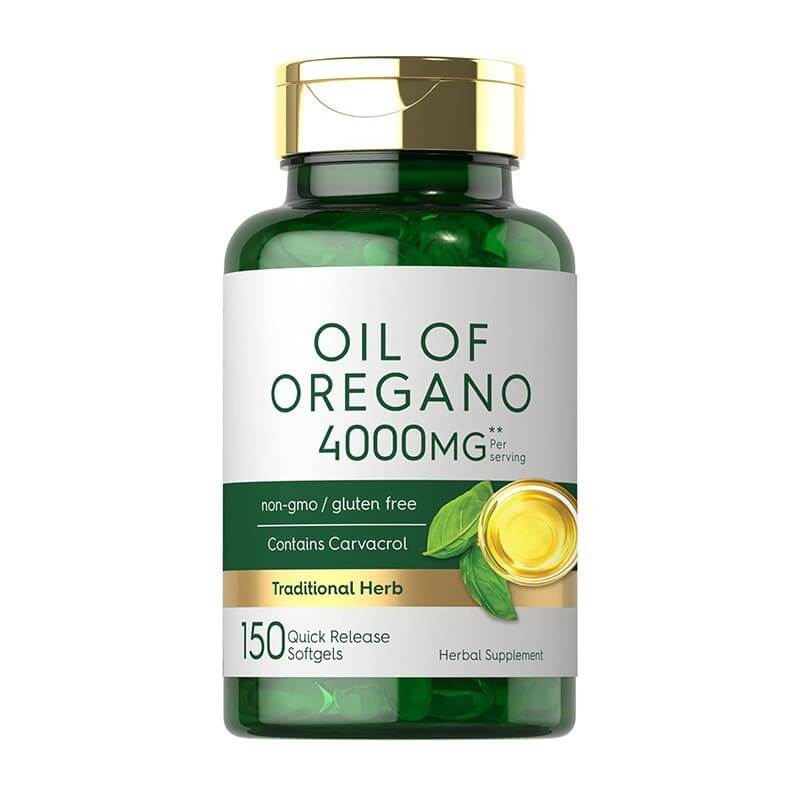 Oregano Oil Capsule bottle containing 150 tablets, an oregano oil dietary supplement for health benefits.