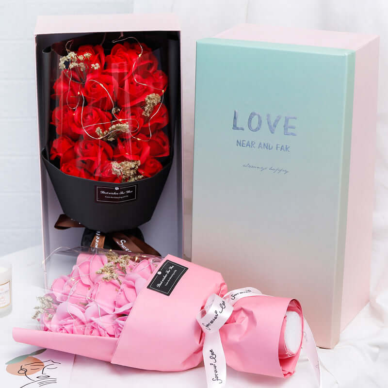 Luxury floral gift bouquet featuring red roses and a premium presentation box for special occasions.