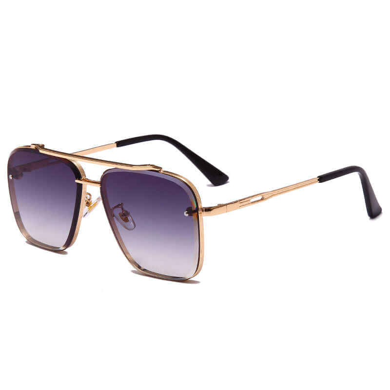 Metal vintage sunglasses with gradient purple lenses and gold frame, offering UV protection and stylish retro design.