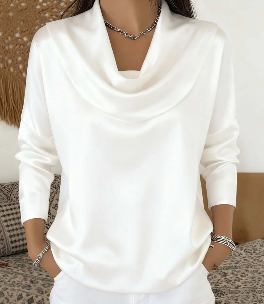 Satin Boat-Neck Blouse – Elegant Layered Look Top for Work & Occasions - All you Need