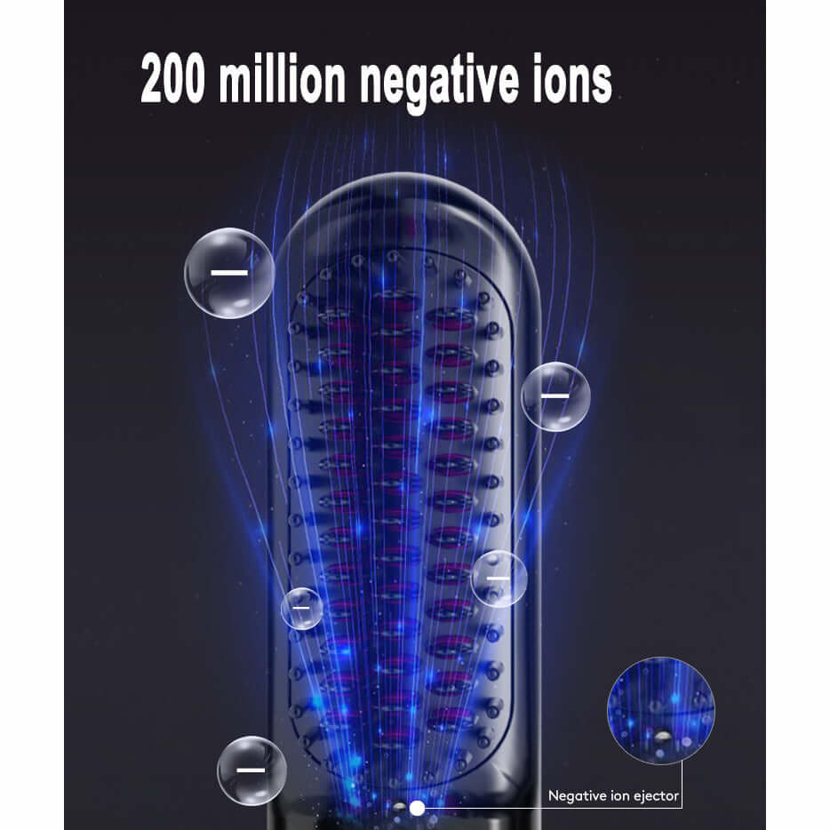 Cordless hair straightener brush with 200 million negative ions for frizz-free styling.