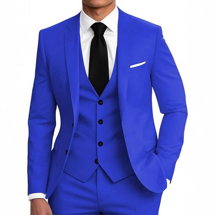 Men's Slim Fit Three-Piece Suit – Smart Casual Cotton Blend in 12 Colours - All you Need