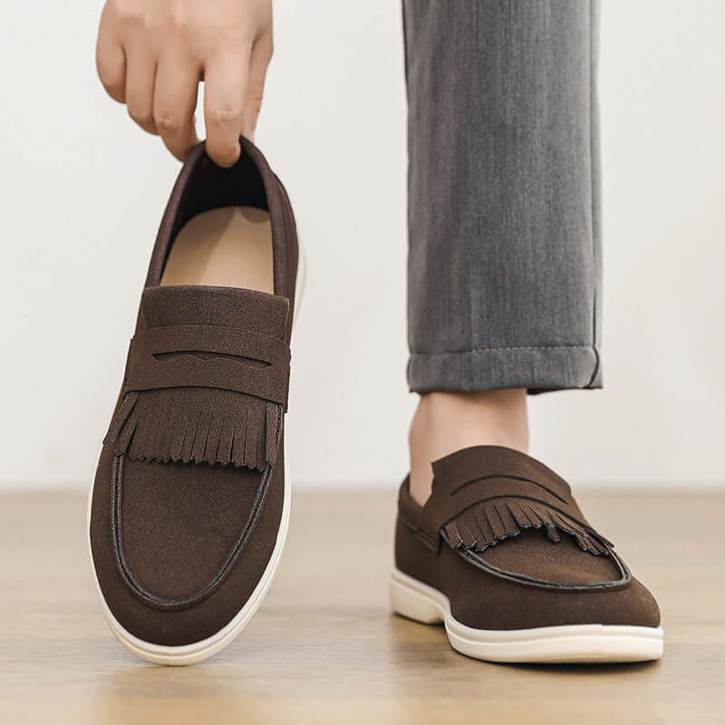 Men's Suede Slip-On Loafers – Flat Heel with Stitched Detail in 5 Colours (Sizes 39–45) - All you Need