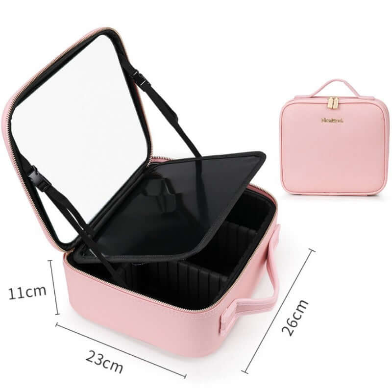 Smart LED Lighted Makeup Case – Large Capacity PU Leather Cosmetic Bag with 4K Mirror & Adjustable Fill Light - All you Need