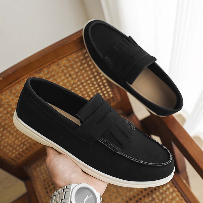 Men's Suede Slip-On Loafers – Flat Heel with Stitched Detail in 5 Colours (Sizes 39–45) - All you Need