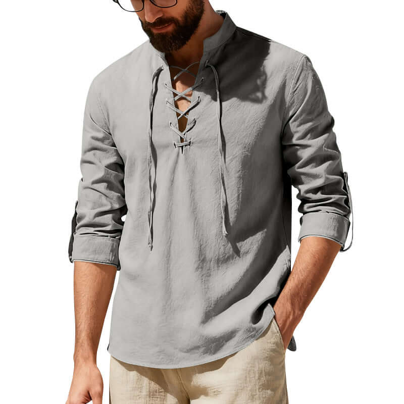 Men's Linen Blend Henley Long-Sleeve Shirt | All you Need - All you Need