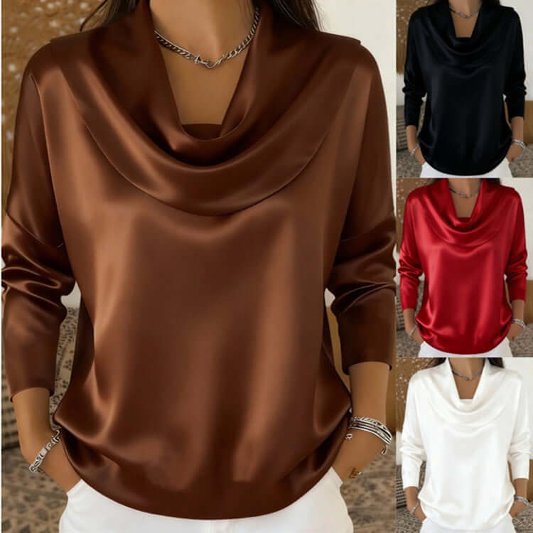 Satin Boat-Neck Blouse – Elegant Layered Look Top for Work & Occasions - All you Need