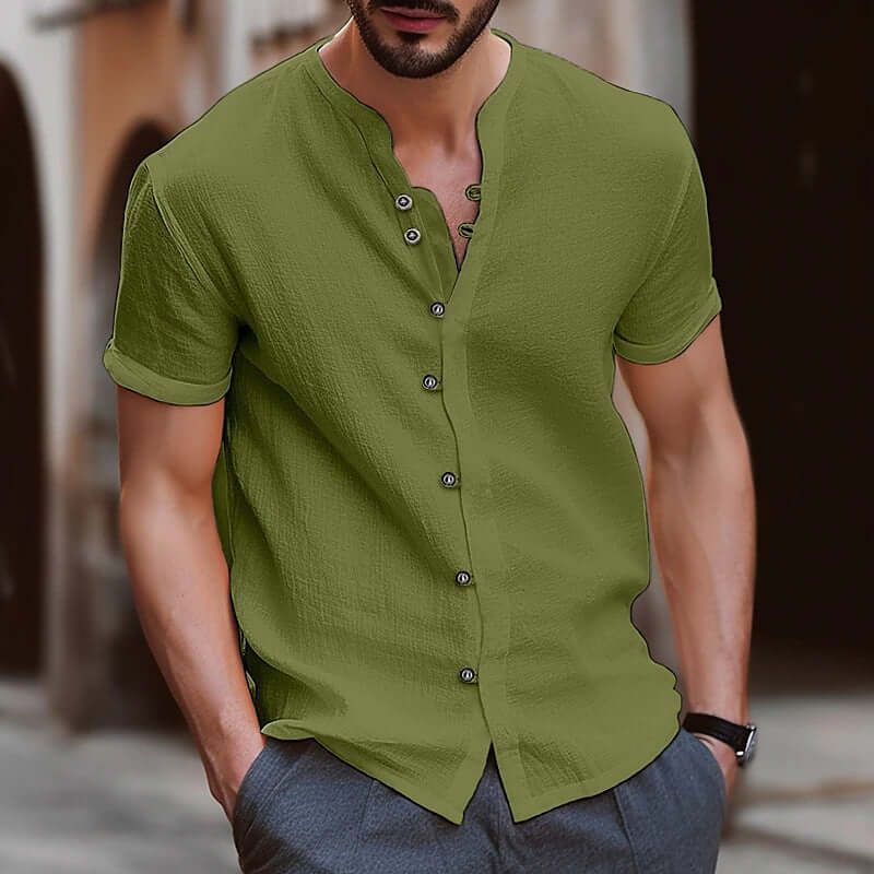Men's Loose Fit Cotton Short-Sleeve Cardigan – British Style in 9 Colours (S–6XL) - All you Need