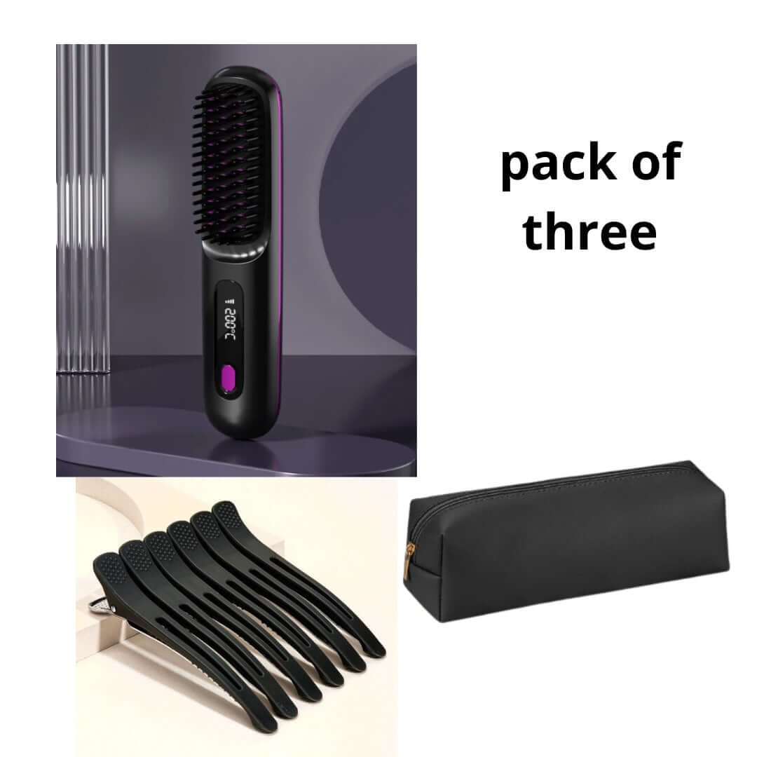 Cordless Hair Straightener Brush – 2-in-1 Wireless Straightening & Styling Comb - All you Need