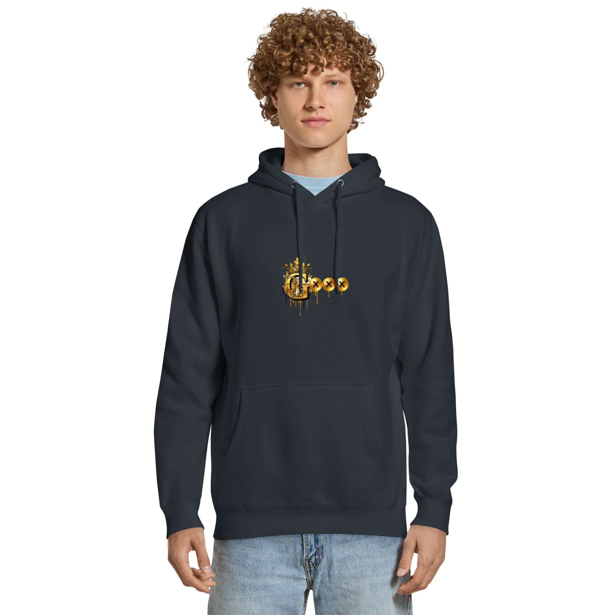Unisex premium hoodie featuring a stylish graphic design in a dark color, perfect for everyday wear.