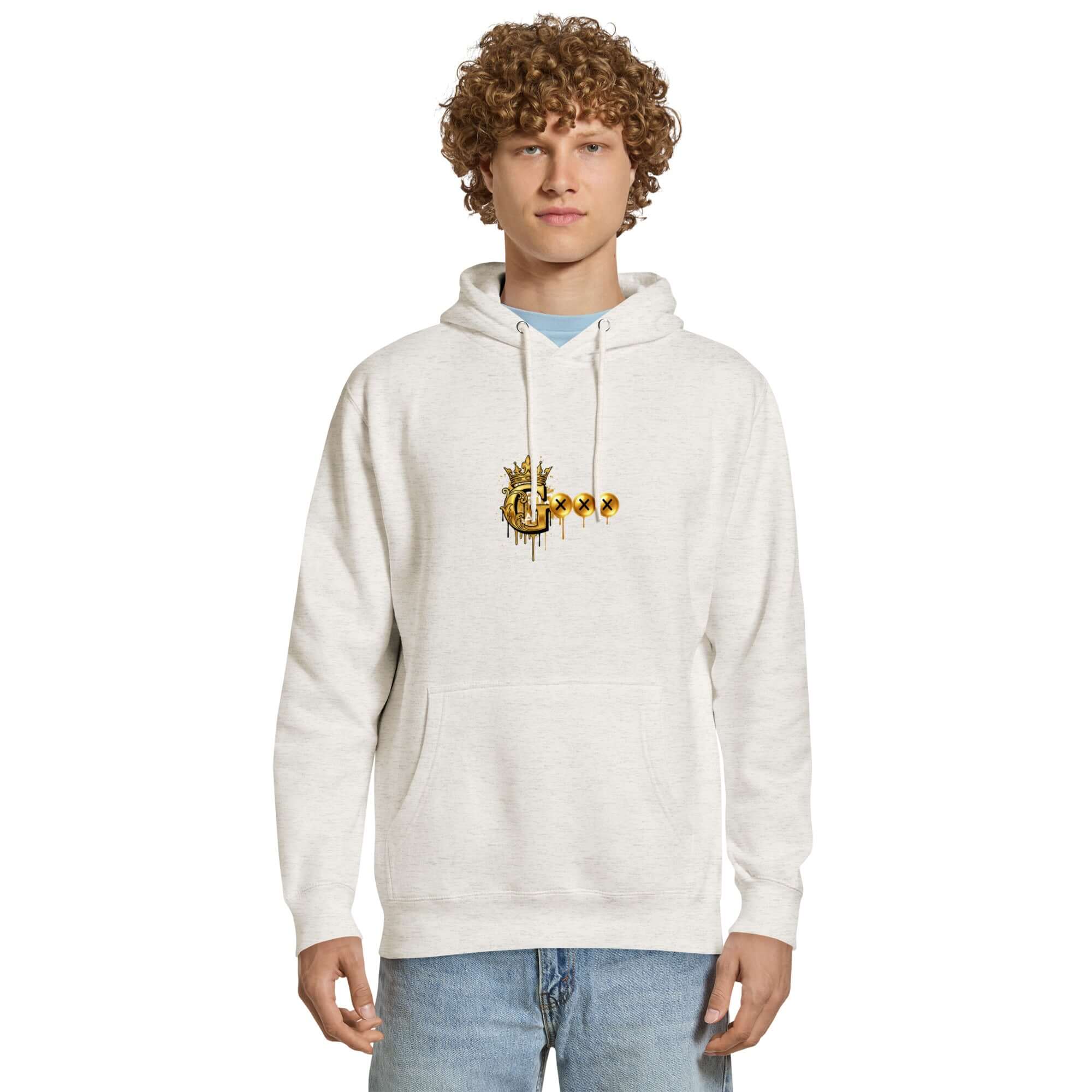 Unisex premium hoodie in a light color featuring a graphic design, perfect for everyday wear and comfort.